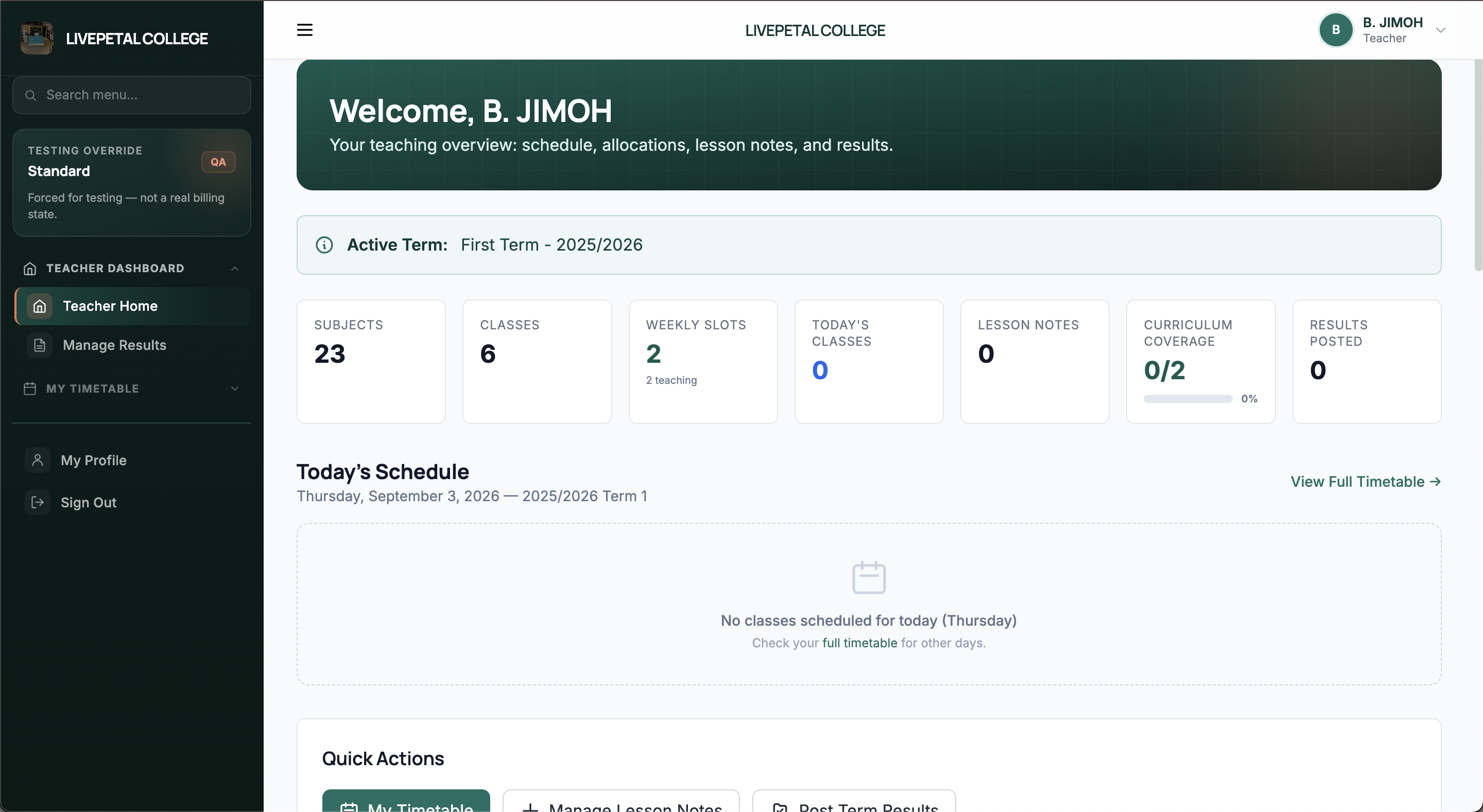 Teacher Dashboard